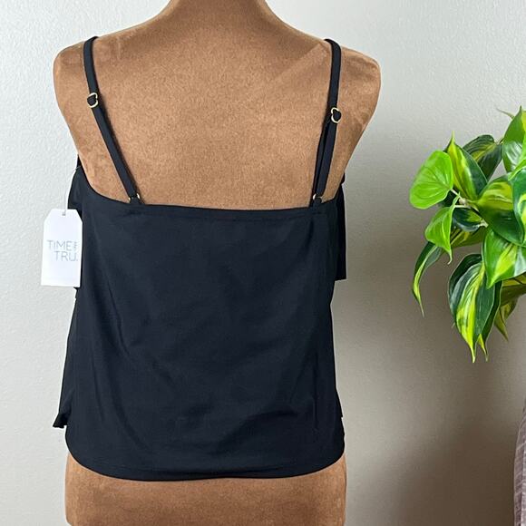 Time & Tru Black Ruffled V Neck Bathing Suit Top Size Medium New with tag - Picture 2 of 7